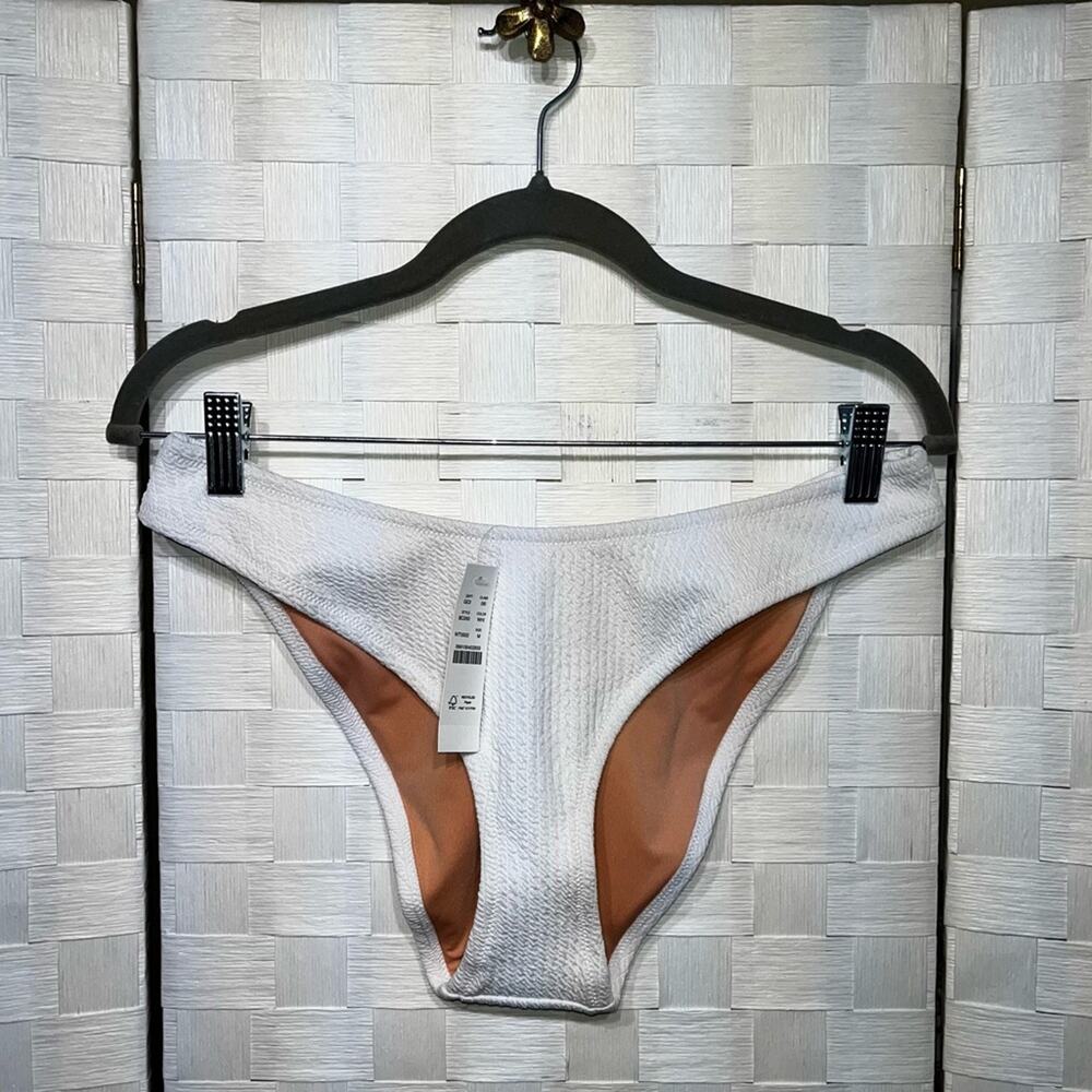 J. Crew Women’s Textured White Cheeky High Rise Swim Bottoms Size Medium Beach